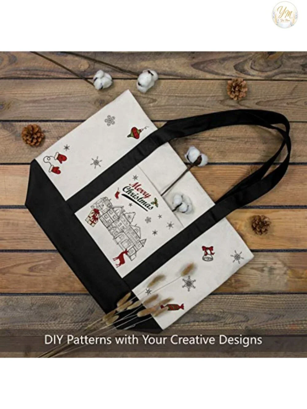 Canvas Tote Bags with External Pocket, Reusable Grocery Shopping Bags, Heavy